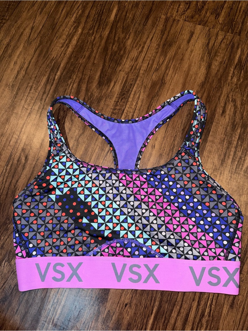 VSX Pink and Purple Geo-Print Racerback Sports Bra